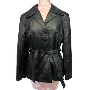 Wilsons Leather Maxima Black Large Thinsulate Belted Button Up Coat